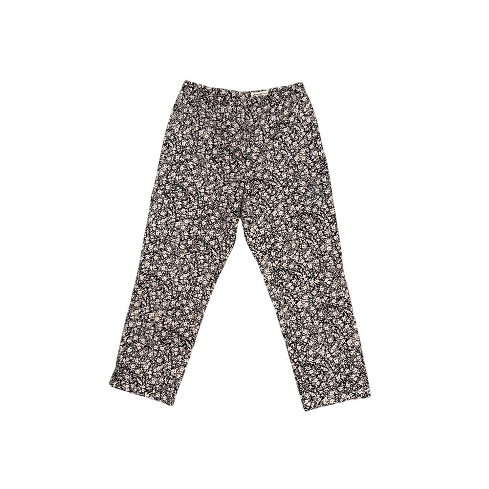 Eddie Bauer Black Floral Print Cropped Pants Women 10 Classic 100% Cotton Preppy
